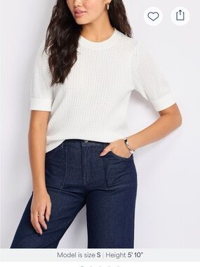 Women's White Short-Sleeved Pointelle Sweater